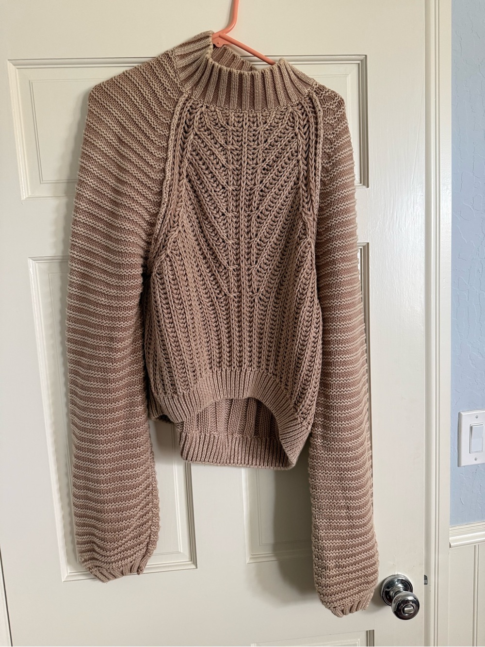 Free People Ribbed Cable Knit Turtleneck Sweater - Taupe